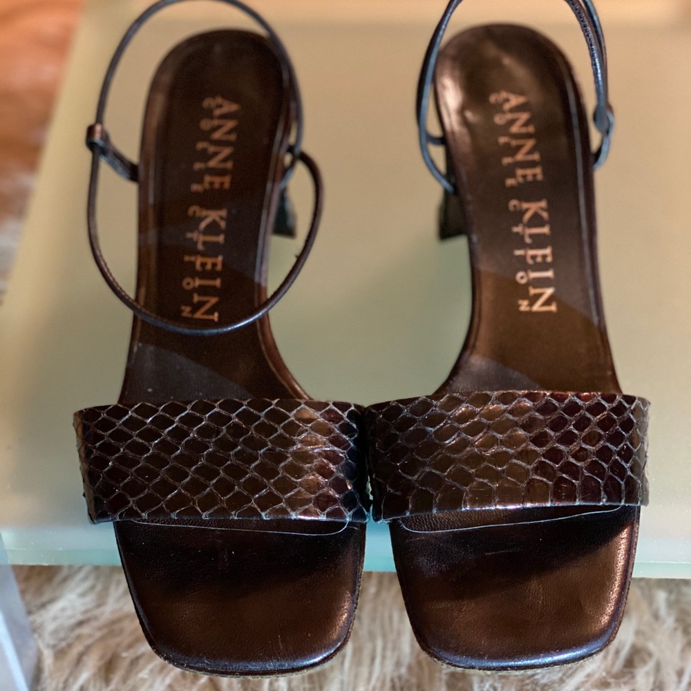 Anne Klein Black Python Sandals Vtg - image 1